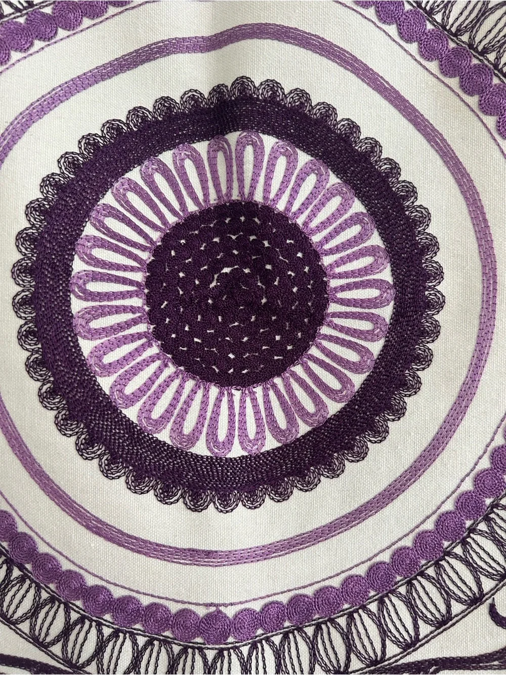 Purple & Off White embroidered Boho Mandala Pillow Sham Cover 17” x 17”